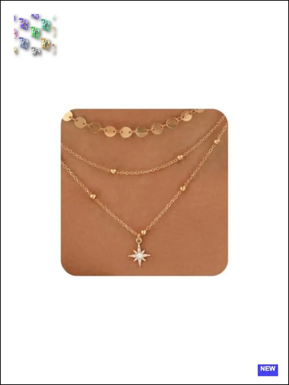 3Pcs Gold Layered Stackable Choker Pendant Set, Waterproof Adjustable 14K Gold